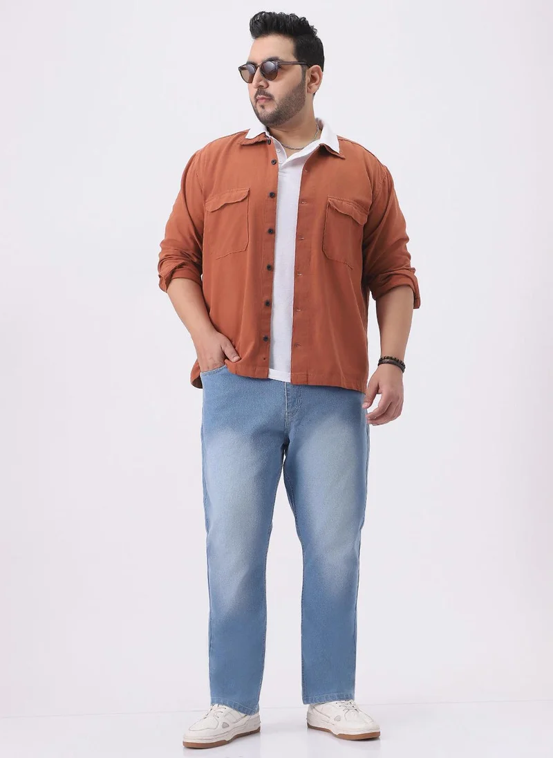 Urbano Fashion Urbano Plus Men's Rust Cotton Full Sleeve Relaxed Fit Shacket with Utility Pockets